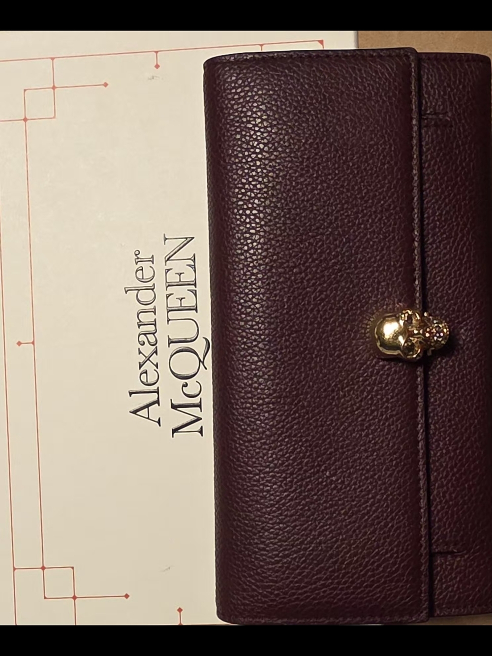 Alexander McQueen Plum Leather Wallet with Gold Skull Accent